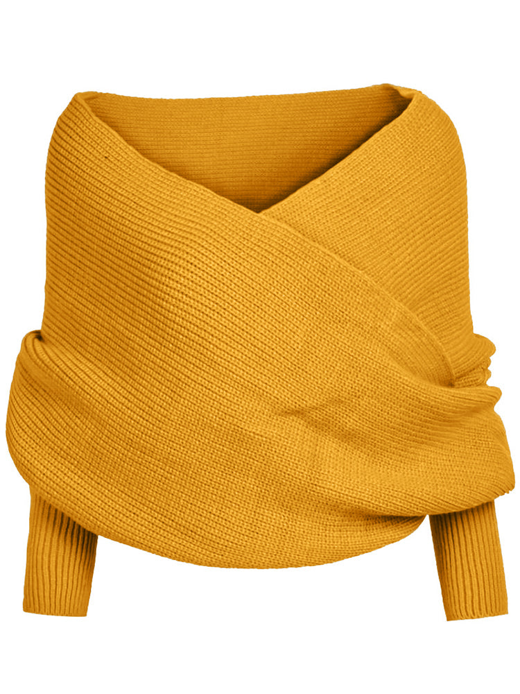 Vintage Wrap V Neck Cozy Knit Scarf Sweater artswardrobe