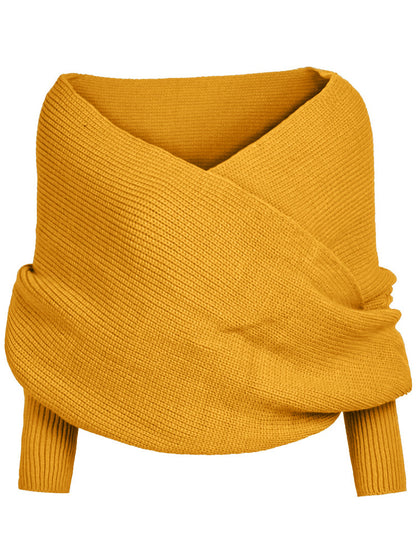 Vintage Wrap V Neck Cozy Knit Scarf Sweater artswardrobe