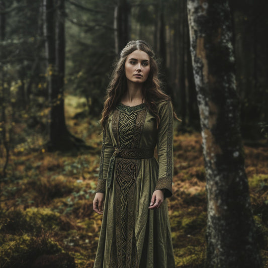 Vintage Viking Tribal Celtic Knot Patterns Crew Neck Mixi Dress artswardrobe