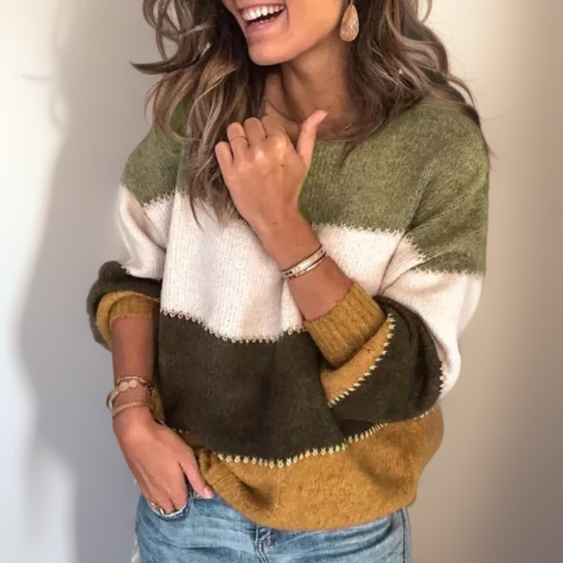 Wool Pullover with Color Block Stripe Design