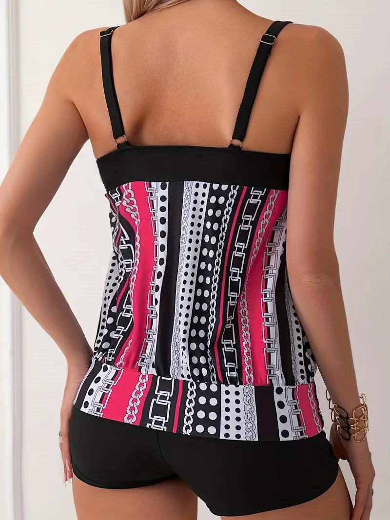 Striped printed tankini