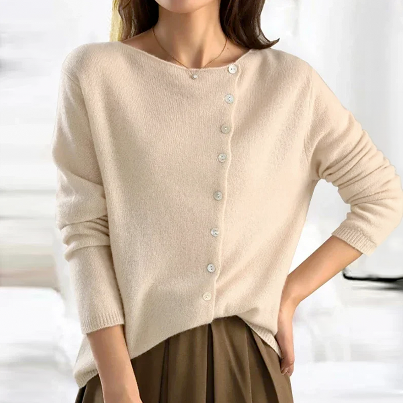 Cotton Cashmere Blend Cardigan with Asymmetric Button Closure in Charcoal