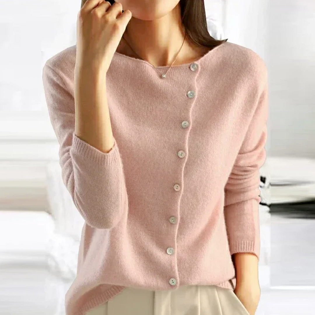 Cotton Cashmere Blend Cardigan with Asymmetric Button Closure in Charcoal