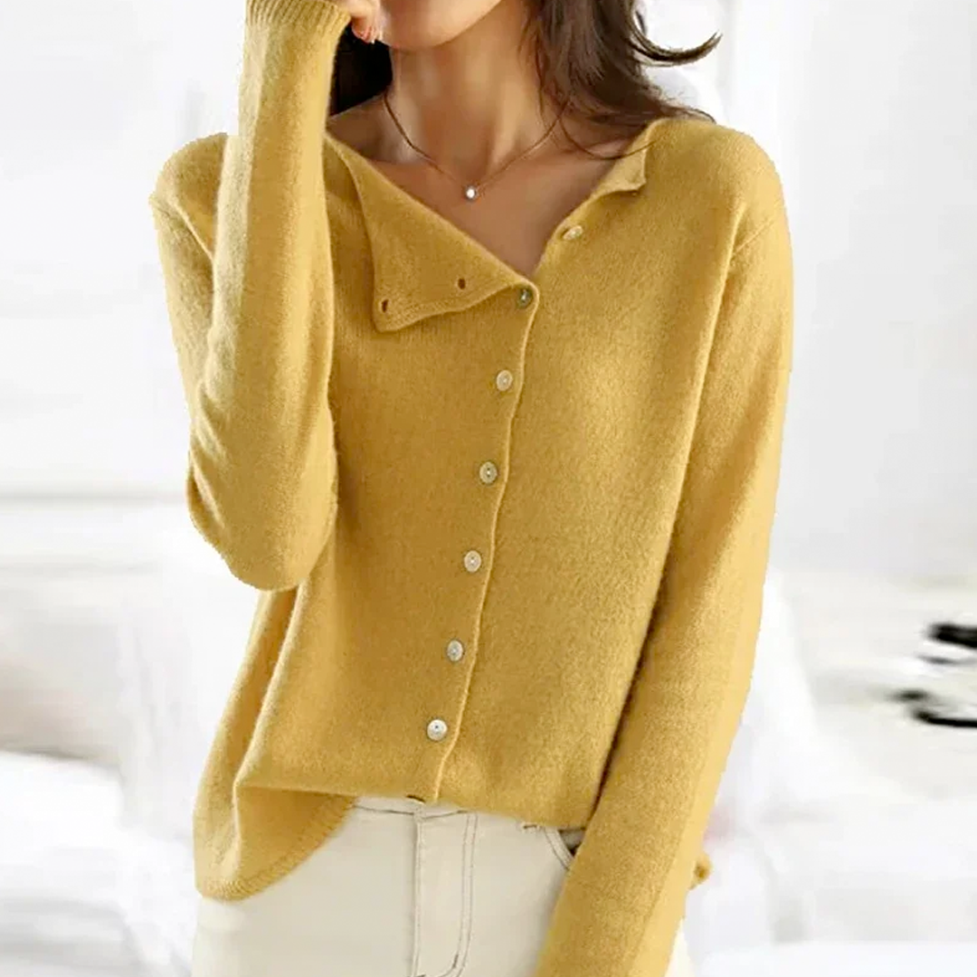 Cotton Cashmere Blend Cardigan with Asymmetric Button Closure in Charcoal