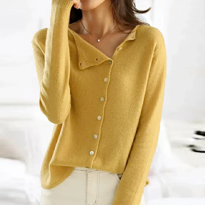 Cotton Cashmere Blend Cardigan with Asymmetric Button Closure in Charcoal