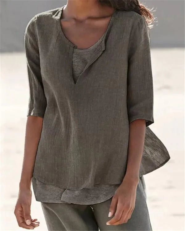 Women's clothing, half sleeves, V-neck, casual solid-color shirts