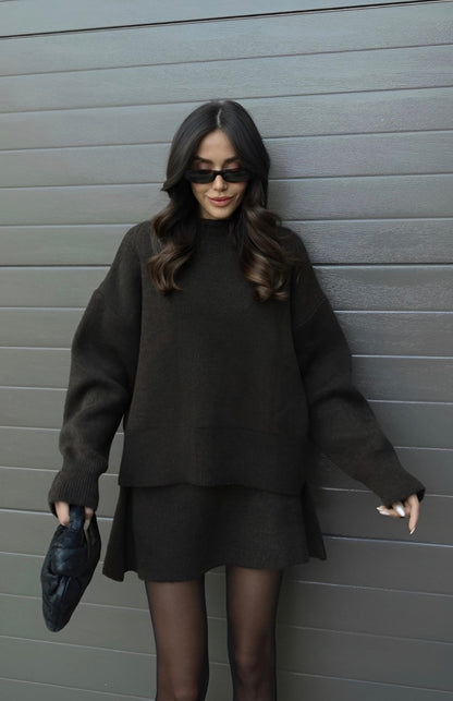 Cotton Sweater Dress with Burgundy Solid Design