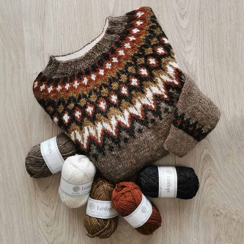 Wool Blend Crewneck Sweater with Geometric Fair Isle Yoke Pattern