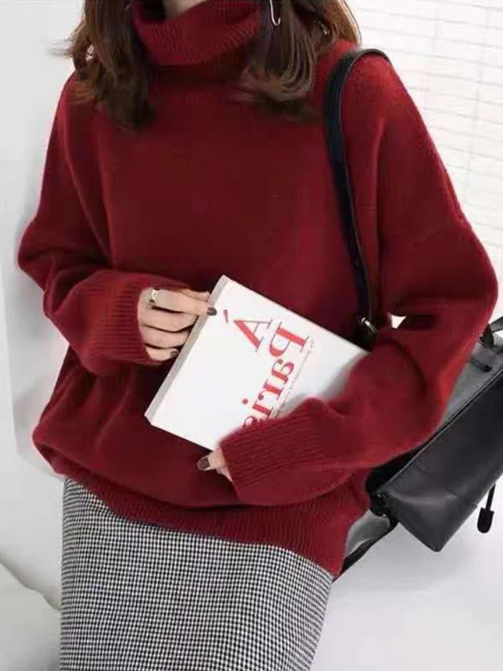 Cashmere Blend Turtleneck Sweater with Minimalist Silhouette in Taupe