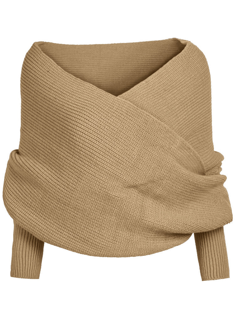 Vintage Wrap V Neck Cozy Knit Scarf Sweater artswardrobe