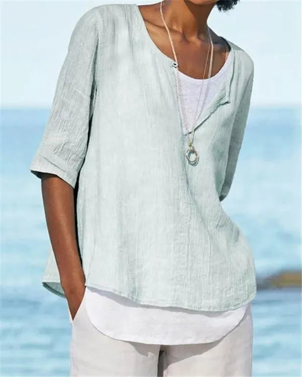 Women's Clothing Half Sleeve V-Neck Casual Solid Shirts