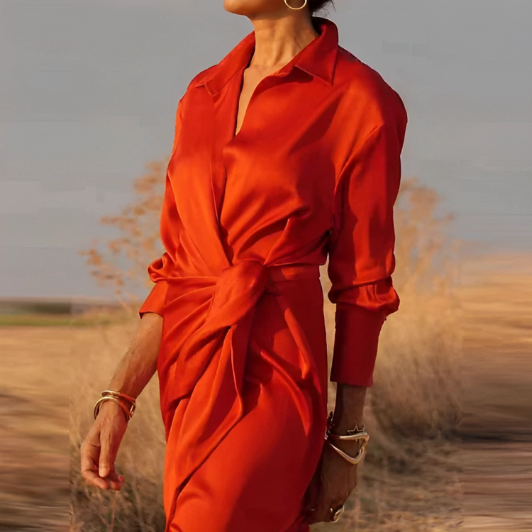 Long-sleeved maxi dress with turn-ups and a slim fit