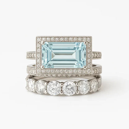 Vintage Silver Turquoise Glass Ring Set