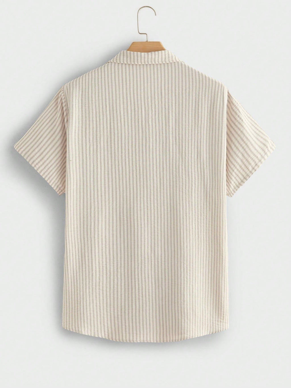 Khaki Striped Pockets Cotton Shirts Peter Pan Collar