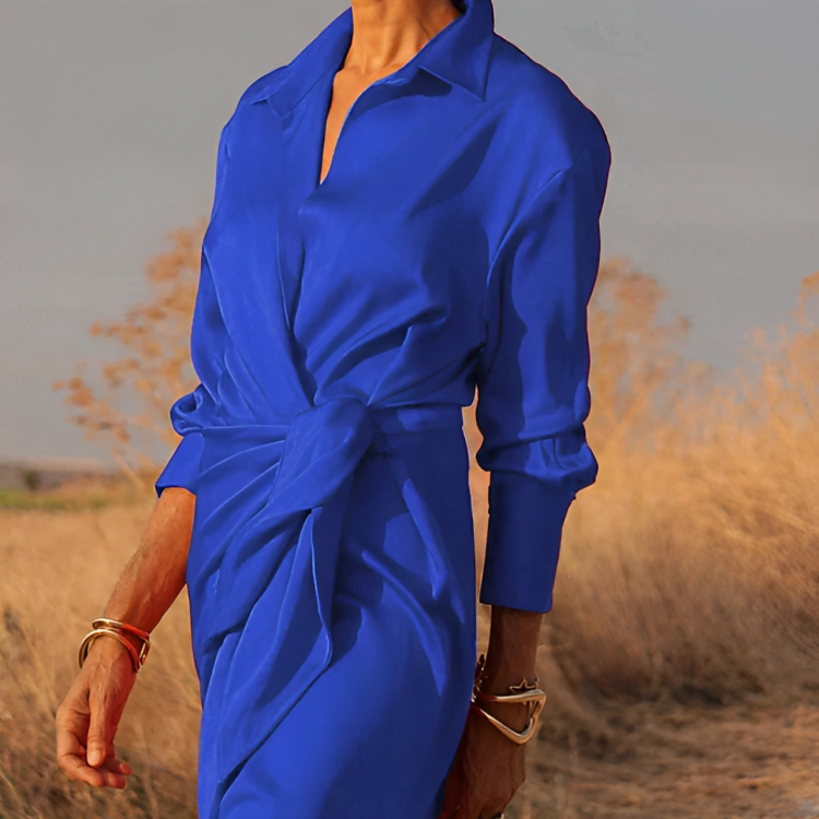 Long-sleeved maxi dress with turn-ups and a slim fit
