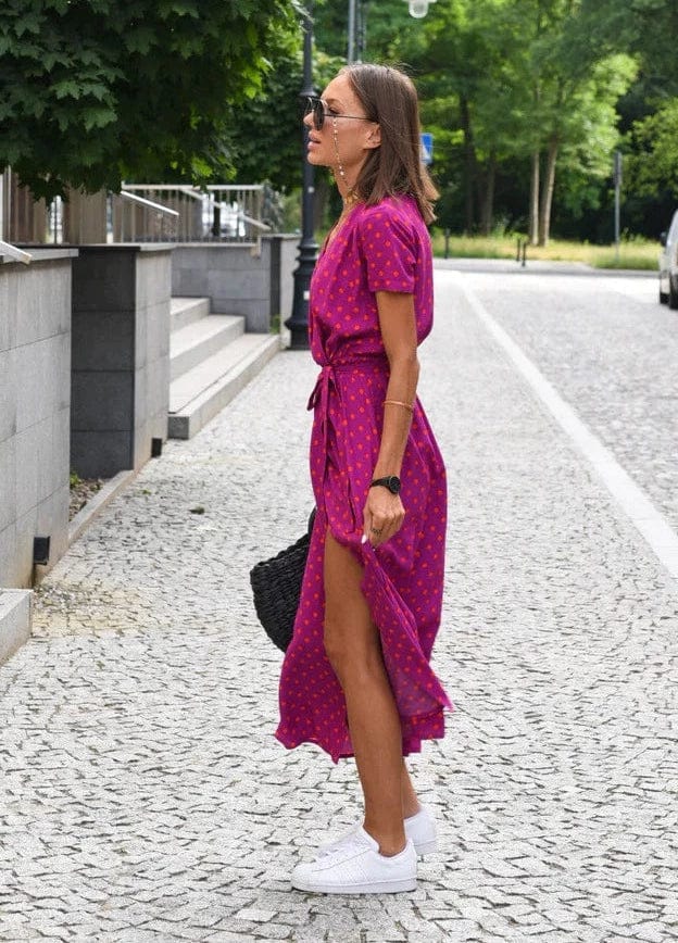 Elegant summer midi dress with multicolored flowers