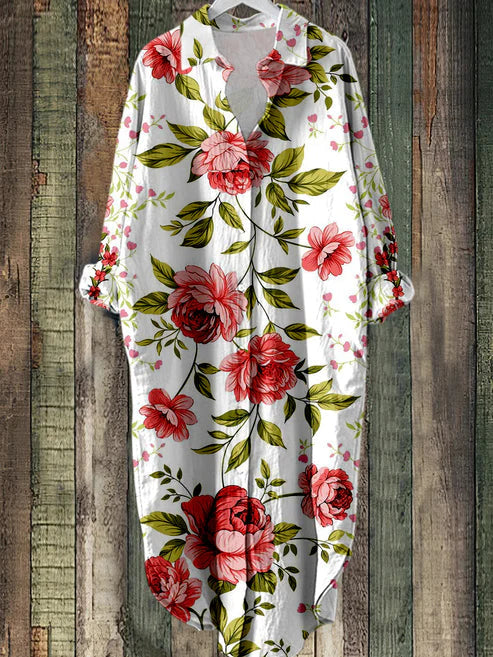 Buttoned midi dress with floral print