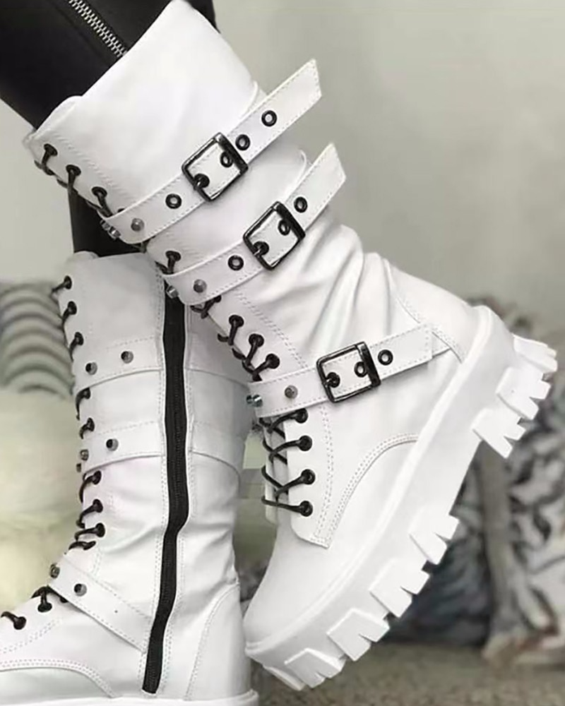 Boots with zipper and buckles