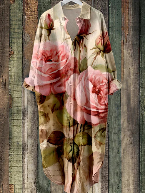 Buttoned midi dress with floral print