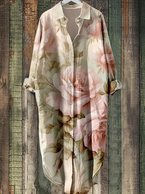 Buttoned midi dress with floral print