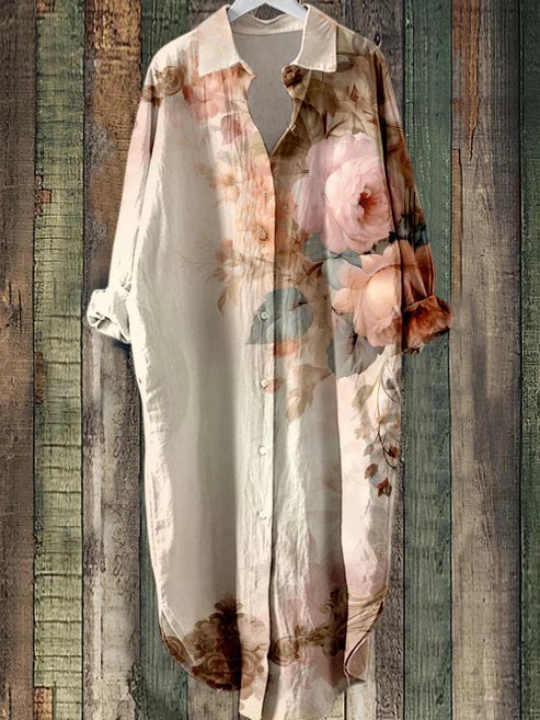 Buttoned midi dress with floral print