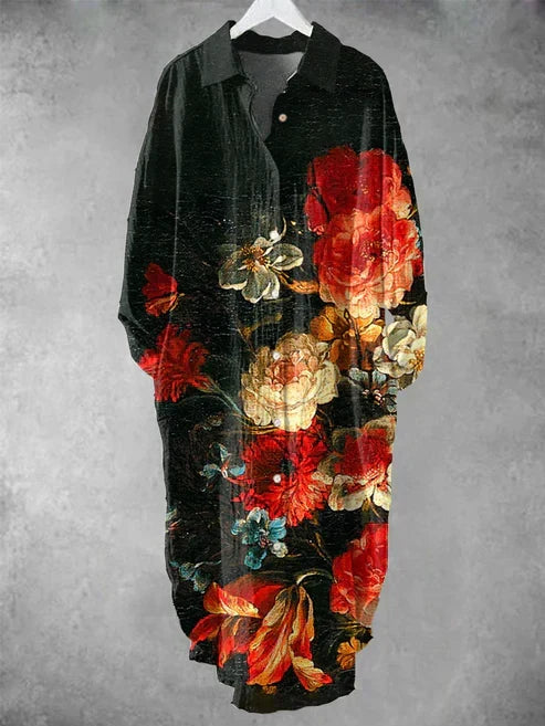 Buttoned midi dress with floral print