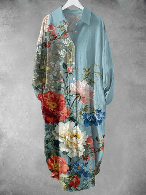Buttoned midi dress with floral print