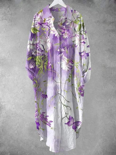 Buttoned midi dress with floral print