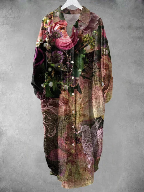Buttoned midi dress with floral print