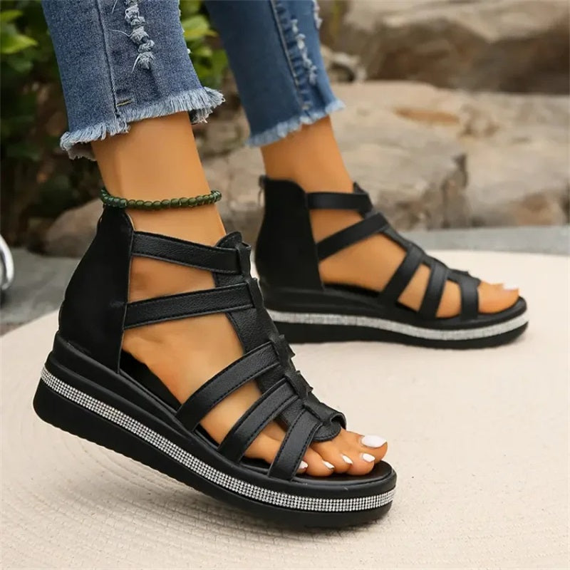 Wedge sandals with rhinestones