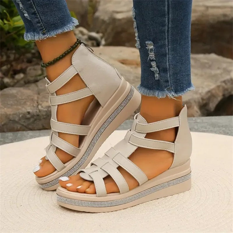 Wedge sandals with rhinestones
