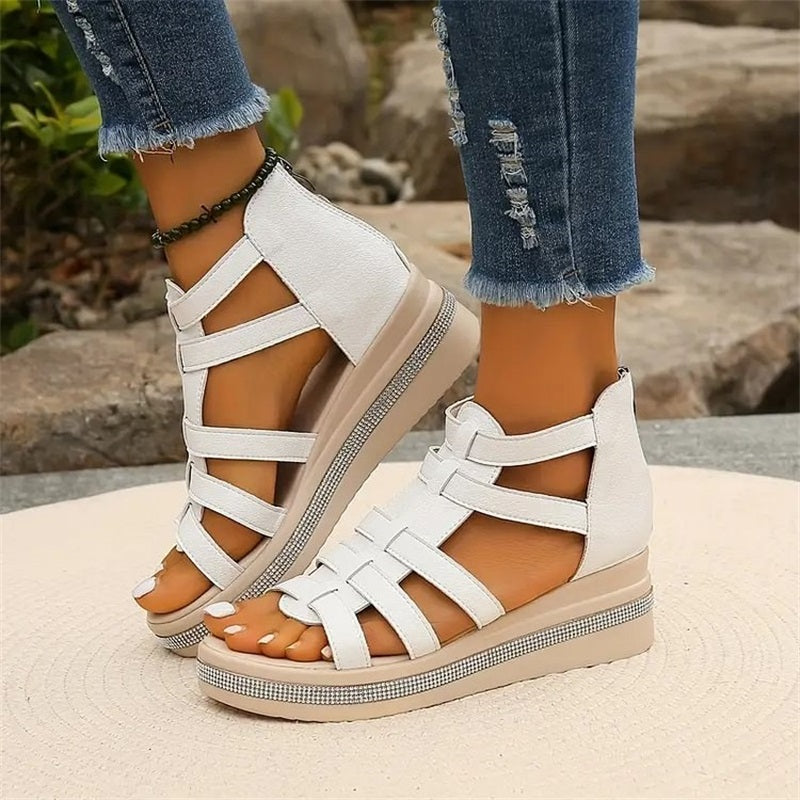 Wedge sandals with rhinestones