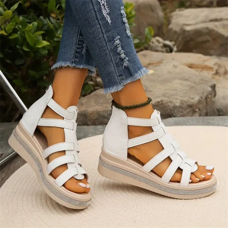 Wedge sandals with rhinestones