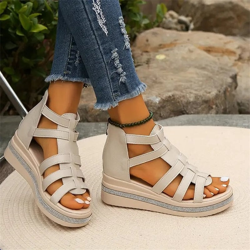 Wedge sandals with rhinestones