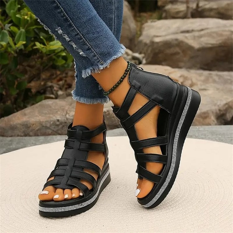 Wedge sandals with rhinestones