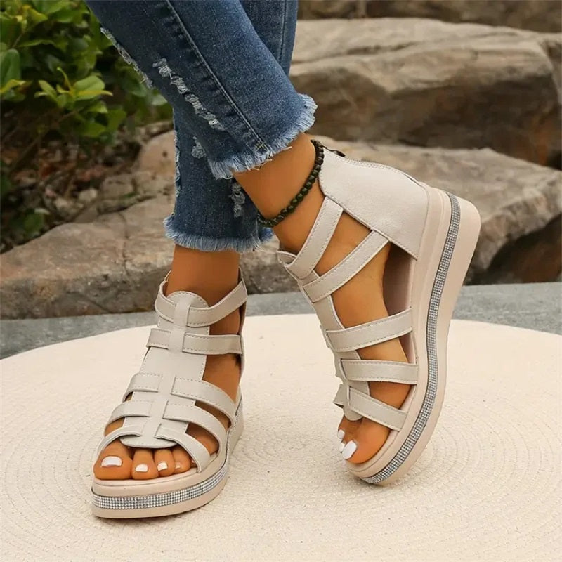 Wedge sandals with rhinestones