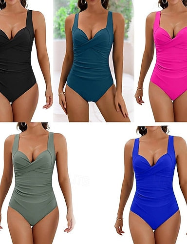 Bathing Suit Swimsuits One Pieces Colored V Neck Lightweight Stretchy Elastic Sleeveless Swimwear Surfing Beach Vacation Summer